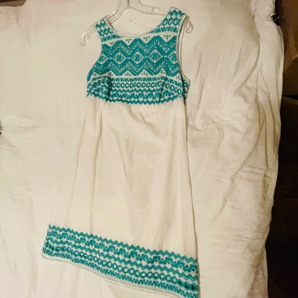 Chelsea and Violet White and Blue Embroidered Dress